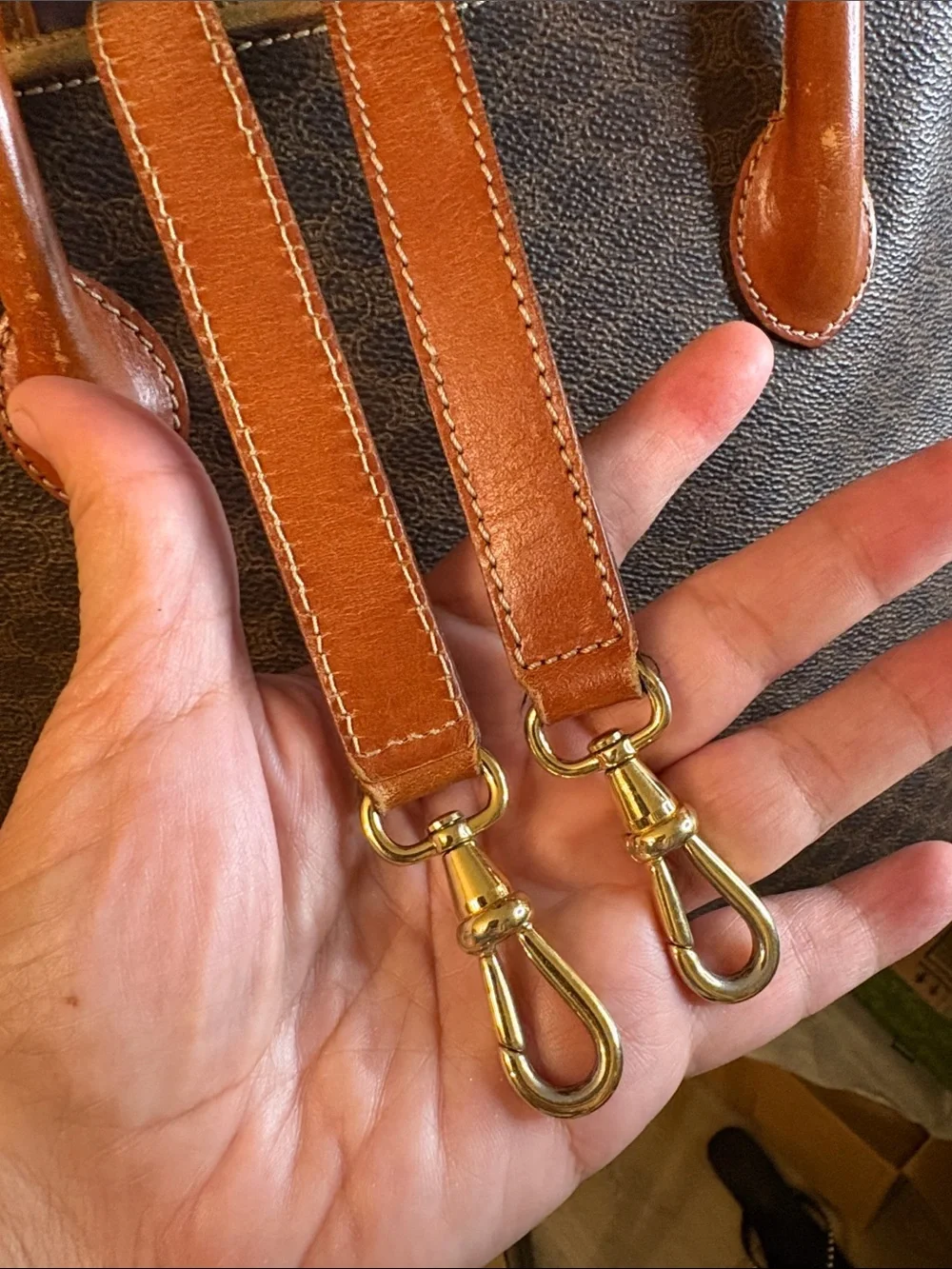 Celine Brown Monogram Messenger Bag with Tan Leather Trim